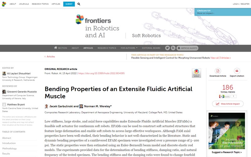 Bending properties of an extensile fluidic artificial muscle
