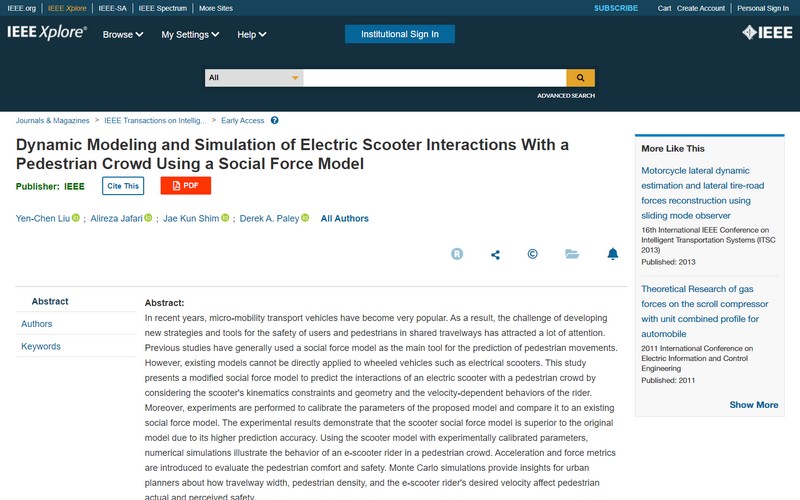 Dynamic modeling and simulation of electric scooter interactions with a pedestrian crowd using a social force model