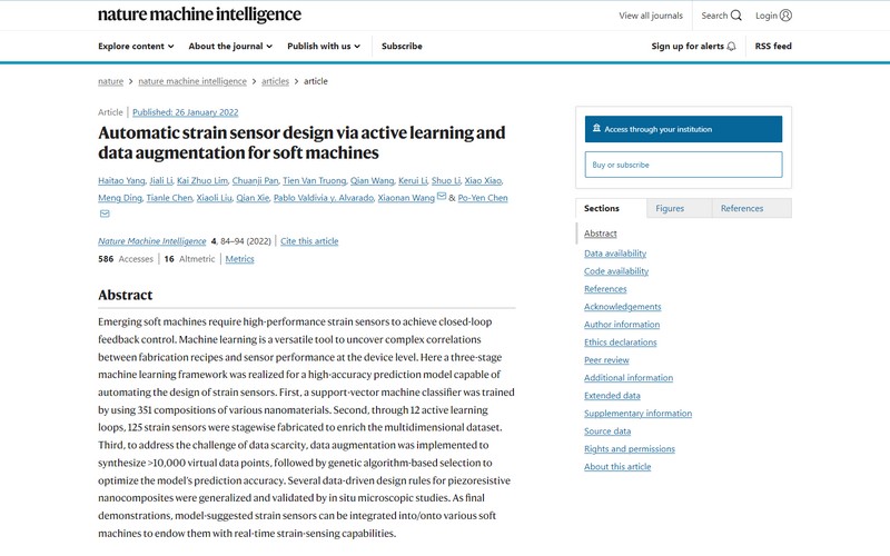 Automatic strain sensor design via active learning and data augmentation for soft machines