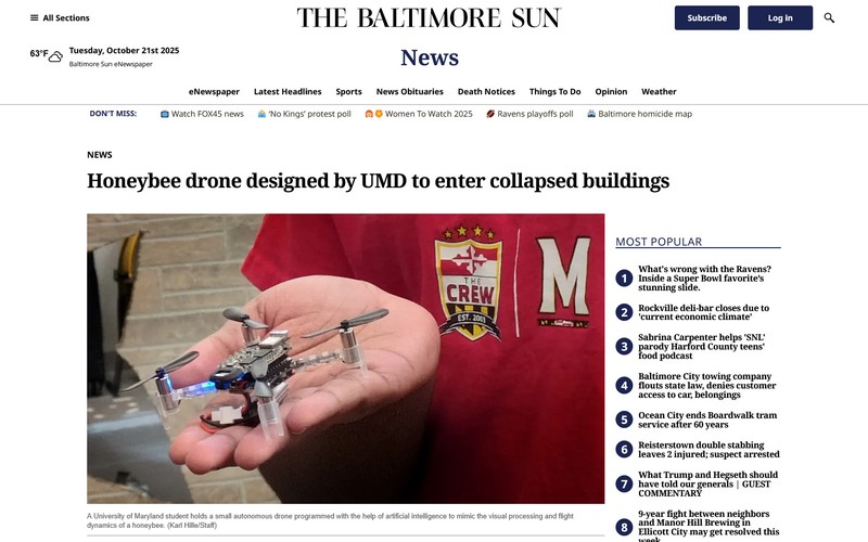 Honeybee drone designed by UMD to enter collapsed buildings