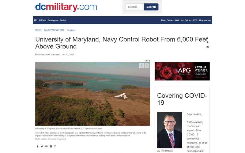 University of Maryland, Navy control robot from 6,000 feet above ground