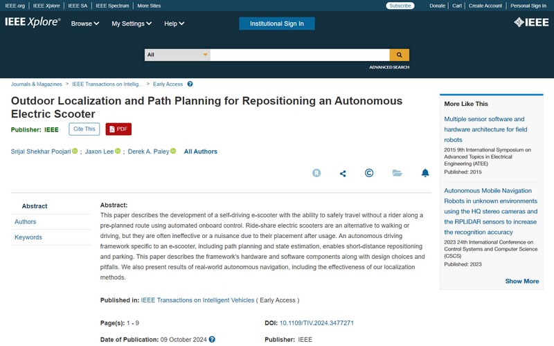 Outdoor localization and path planning for repositioning an autonomous electric scooter