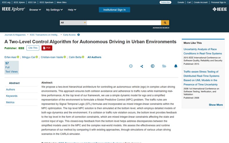 A two-level control algorithm for autonomous driving in urban environments