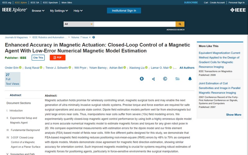 Enhanced accuracy in magnetic actuation: closed-loop control of a magnetic agent with low-error numerical magnetic model estimation