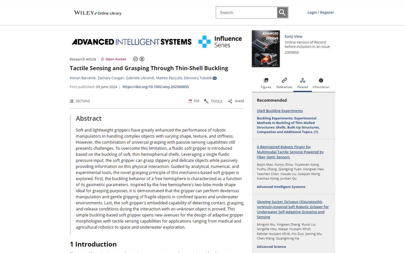 Tactile sensing and grasping through thin-shell buckling