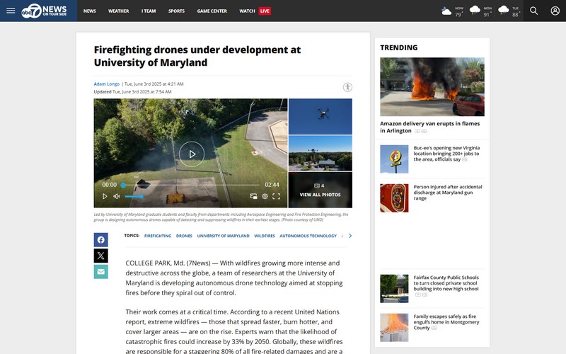 Firefighting drones under development at University of Maryland
