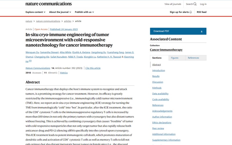 In-situ cryo-immune engineering of tumor