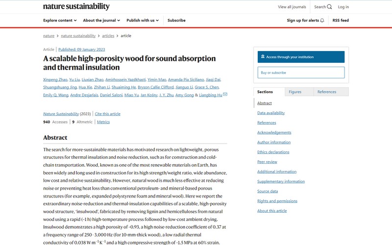 A scalable high-porosity wood for sound absorption and thermal insulation