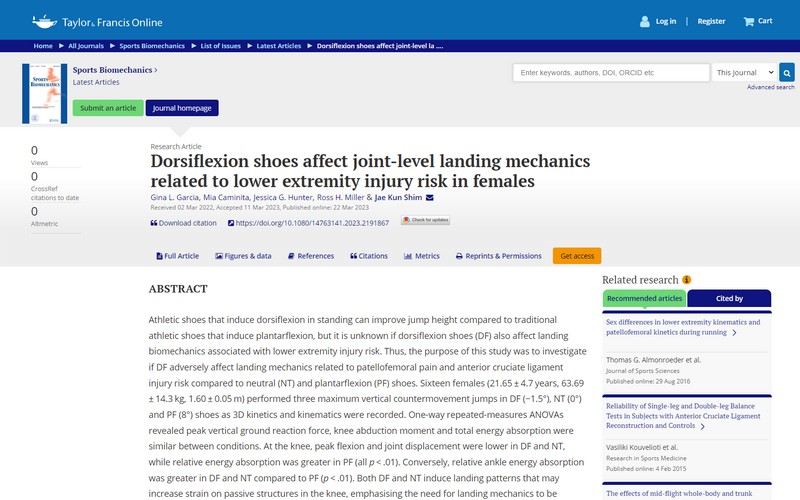 Dorsiflexion shoes affect joint-level landing mechanics